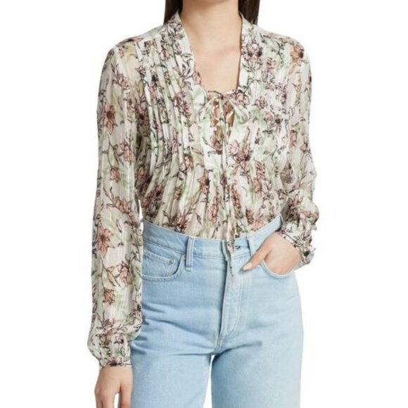 Rag & Bone Sachi Floral Lattice Top Women Size XS NWT Long Sleeves V Neck - Picture 1 of 16